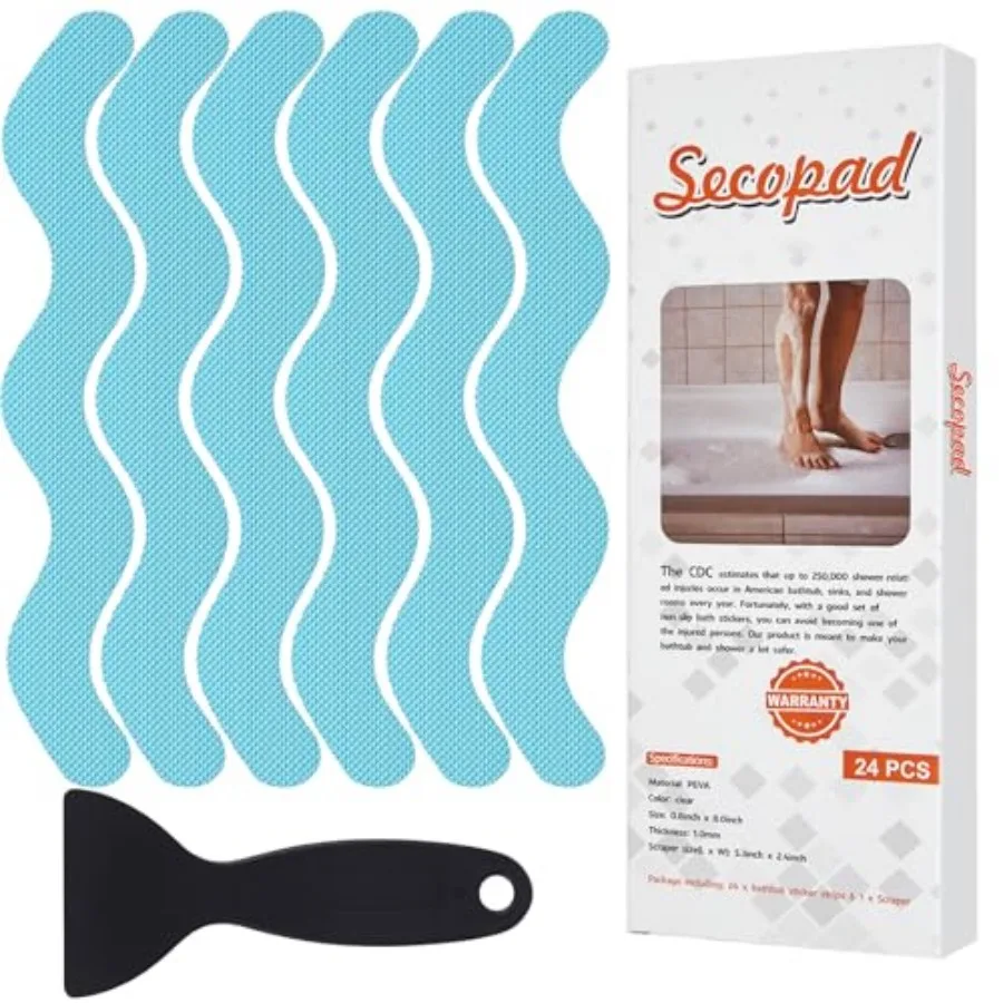 

Patented Anti Slip Shower Stickers, 24PCS Adhesive Decals Safety Strips with Scraper for Bath Tub, Shower Floor, Stairs,,0.8"*8