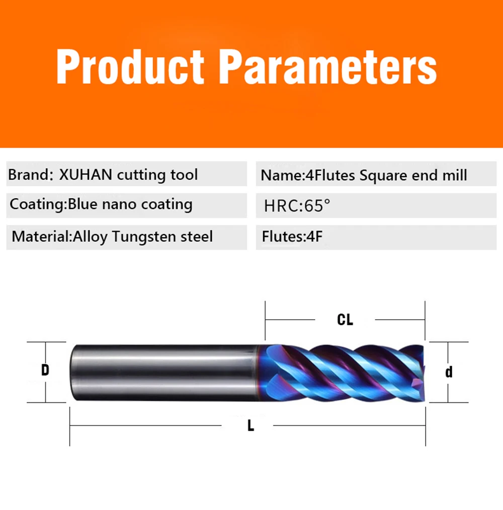 4-schneidiger HRC65 Hartmetall-Schaftfräser, Legierungs-Hartmetallfräser, Wolframstahl-Fräser, CNC-Schneidwerkzeuge für Stahl – Detail 1