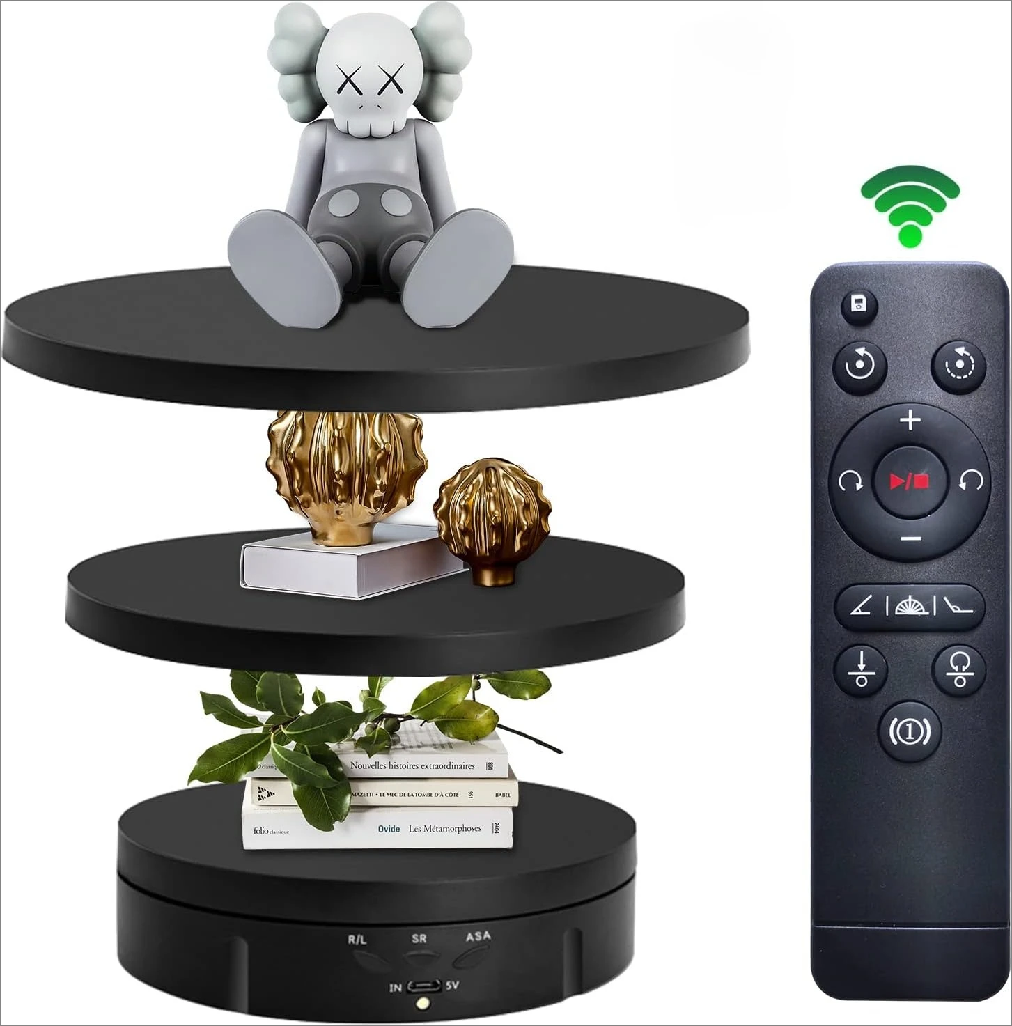 

3 in1 Motorized Rotating Display Stand with 5.74 /7.08/ 8.66 inch Replacement Cover.360 Electronic Turntable for Photography.