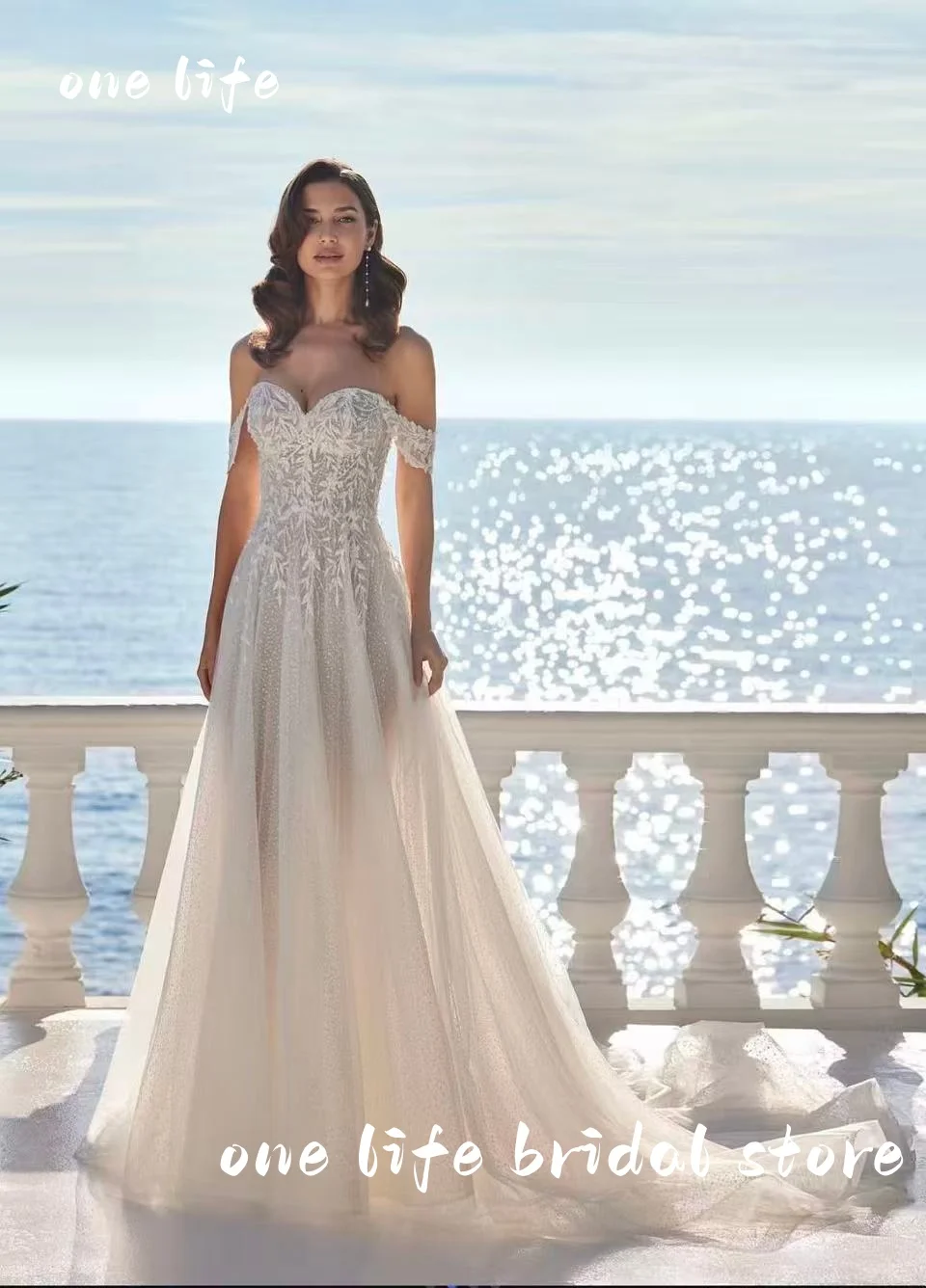 

OL Classic Sweetheart Wedding Dresses for Woman Bridal A-LINE Appliques Off the Shoulder Pleat Court Train Customized