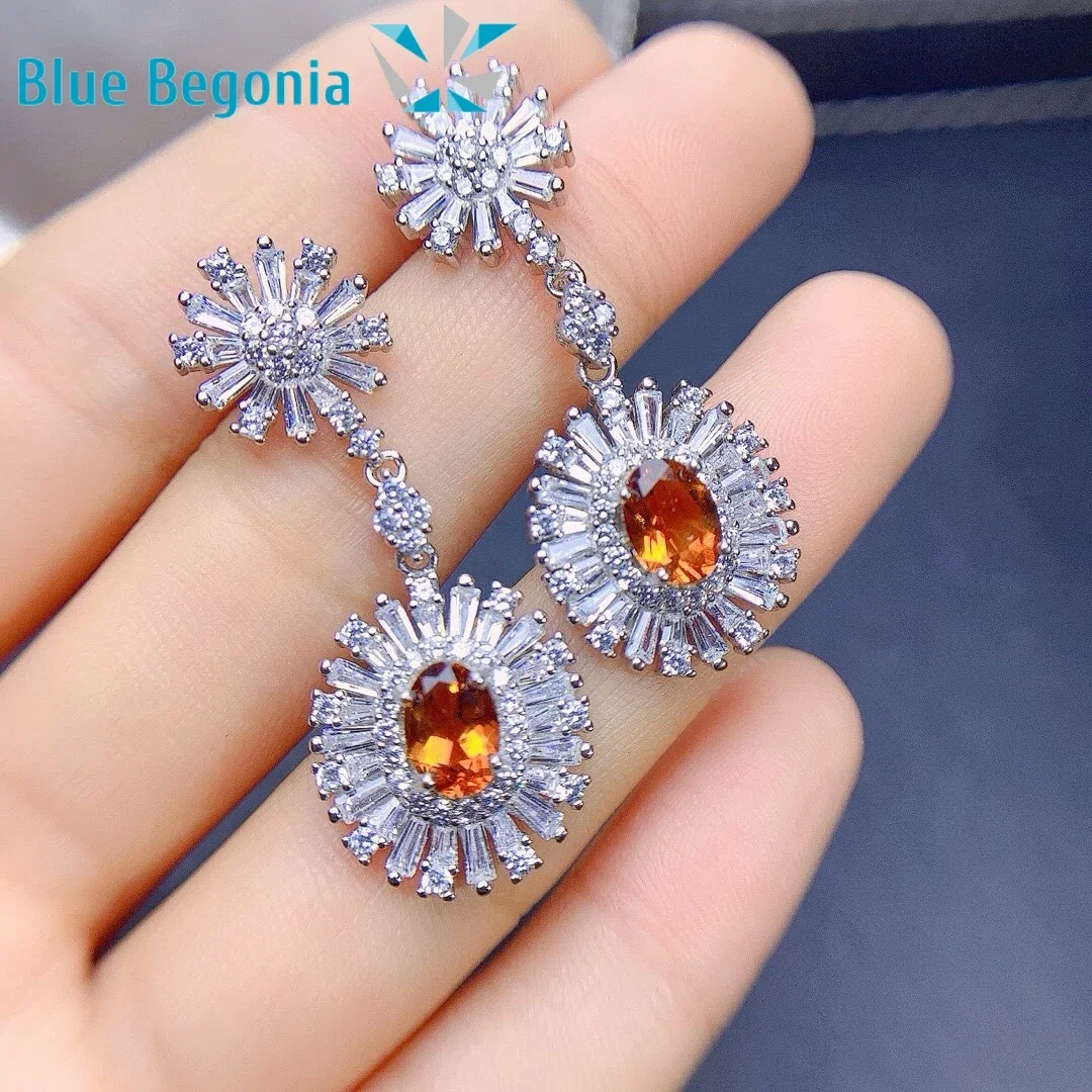 Natural crystal earrings925 Sterling Gemstones 5*7mm for Women Anniversary Gift Fine Jewelry