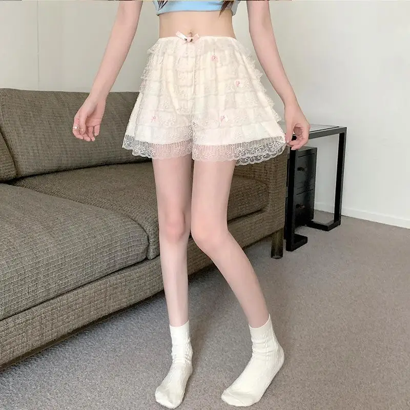 Women's Lace Safety Pants Ruffle Knickers Summer Safe Elastic Petticoat Underpants Girls Princess Loose Casual Shorts