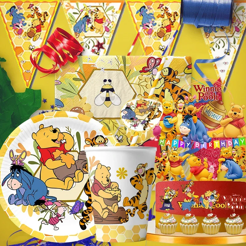 disney winnie the pooh birthday decoration angle disposable tableware cup plate tablecloth baby shower kids girls party supplies