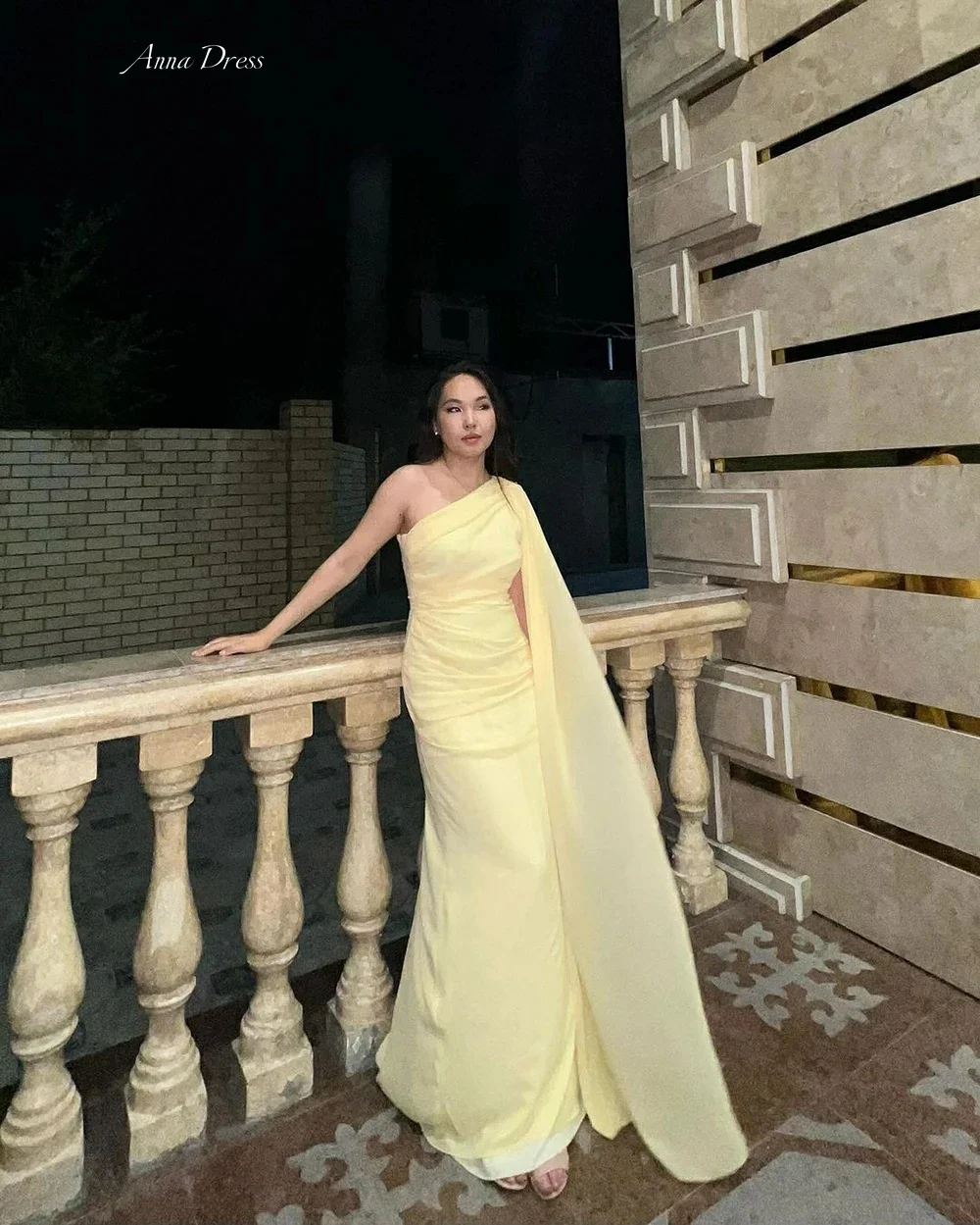 Anna Fish Tail Elegant Party Dresses Woman Wedding Dress Custom Made Chiffon Yellow Women Evening Dress One Shoulder Prom Events