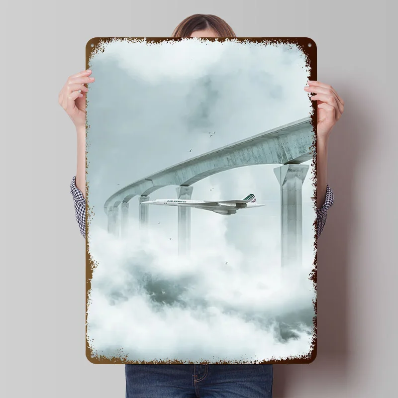 Concorde Above Clouds Poster, individuelle Vintage-Metallschilder, Wandkunst, Retro-Blechschild für Schlafzimmerdekorationen, Inneneinrichtung