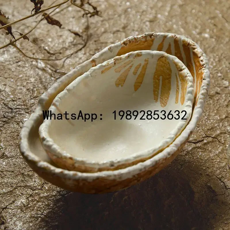 

b153Artistic ceramic tableware, thick and irregular shaped long vegetable bowls, restaurant long and deep soup bowls