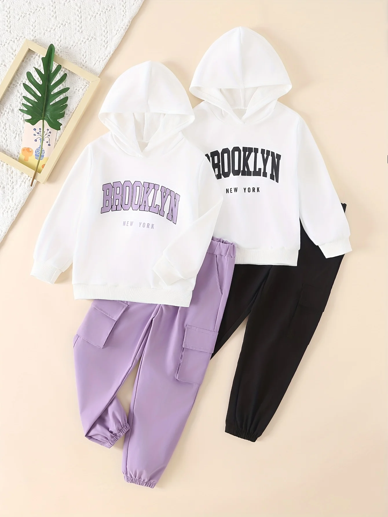 

Комплект из 4 шт., толстовка с буквенным принтом для девочек, комплект брюк-карго, рождественский наряд, осенне-зимняя повседневная спортивная одежда, удобная игровая одежда в классическом стиле