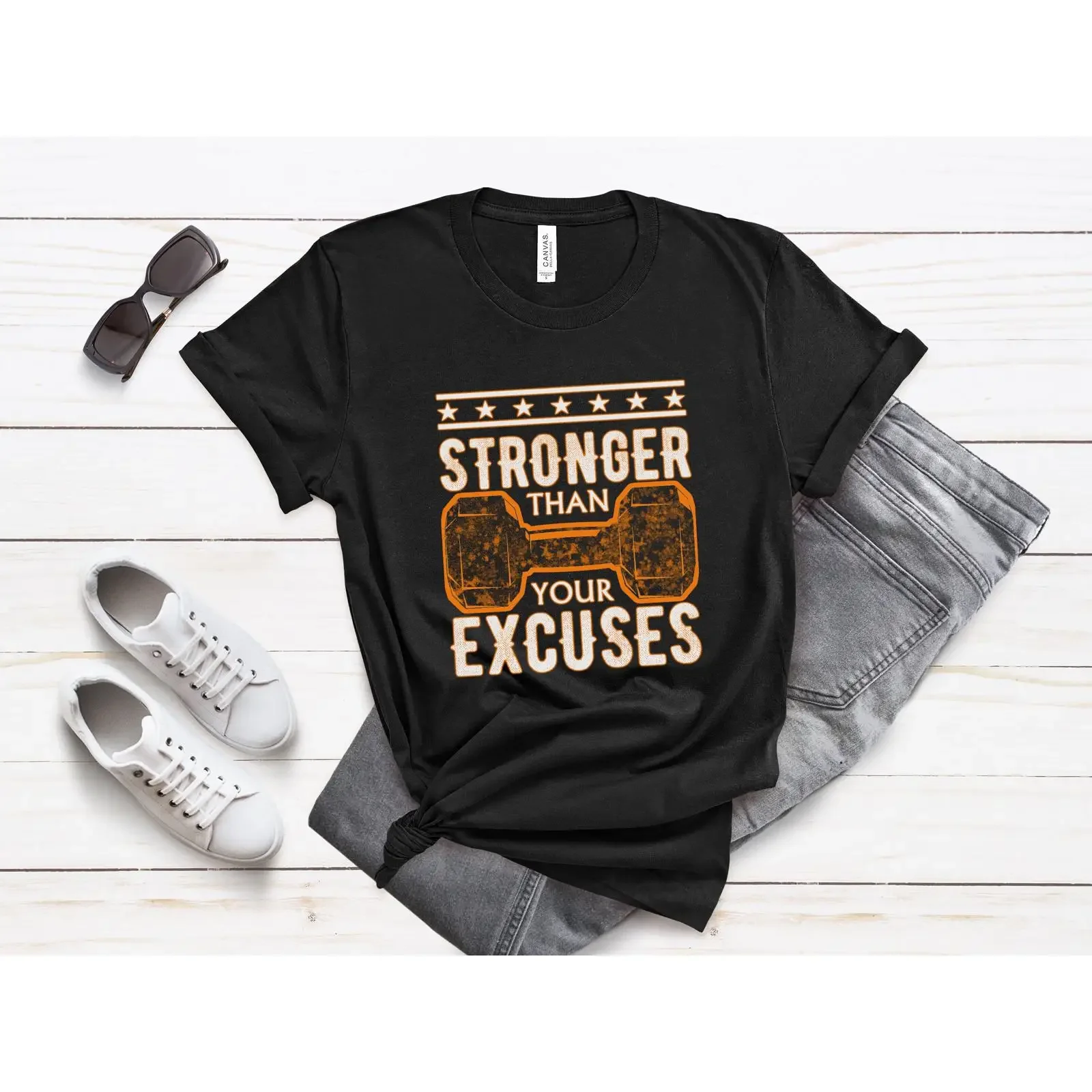 Stronger Than Your Excuses Gym Fitness T Shirt Funny Workout for Him Her vintage Washed Versatile Top For Everyday Wear