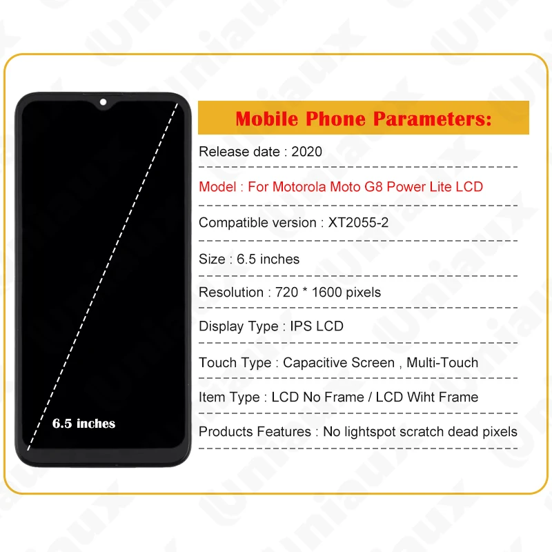 Touch screen digitizer for Motorola Moto G8 power Lite LCD Display with frame, xt2055-2 6.5\