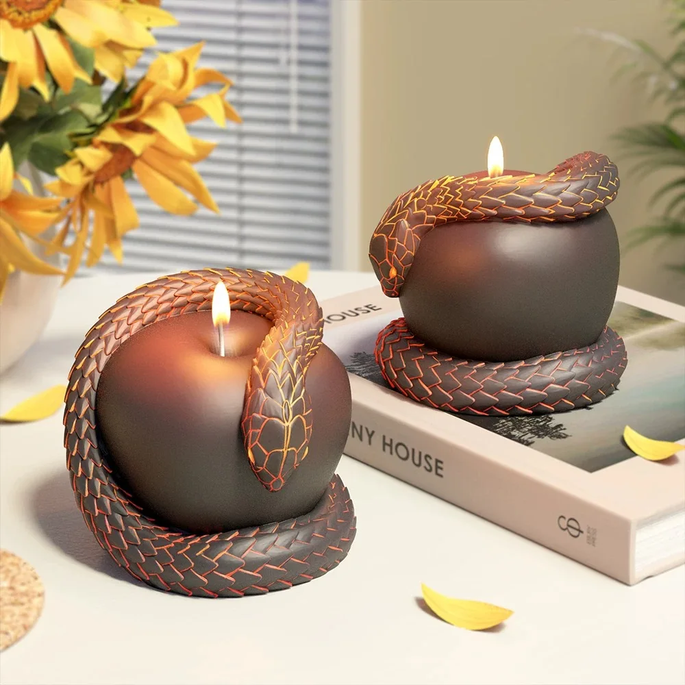 

Apple Snake-Shaped Silicone Candle Mold DIY Taboo Fruit Aromatherapy Gypsum Ornament Baking Mold for Creative Home Decor