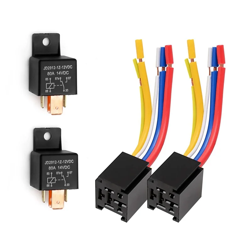 Car Relay with Harness, 5Pin 80A Relay On/Off Normally Open SPDT Relay Socket Plug JD2912-1Z-12VDC 80A