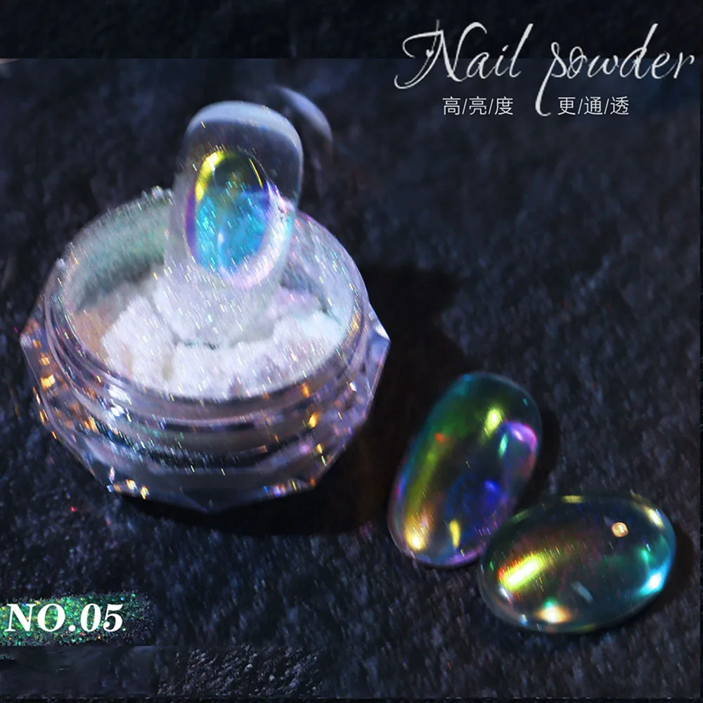 Ice Transparent Aurora Nagelpulver Neon Regenbogen holographisches Chamäleonpulver Multi Chrome schillerndes Pigment Perlglanznagel – Detail 5