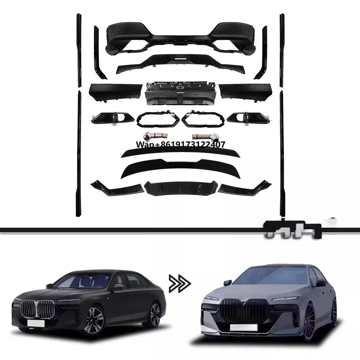 

Car Body Kit for 7 Series G70 Conversion M760 Rear Bumper Front Lip Front Splitter Side Skirts Exhaust Tips 2023 to 2024