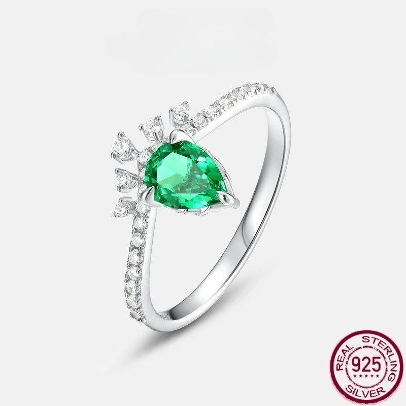 

Новое кольцо из чистого серебра S925 для бабушки, зеленое высокоуглеродистое кольцо с бриллиантом, цвет короны, кольцо на палец с сокровищами, модные свадебные украшения