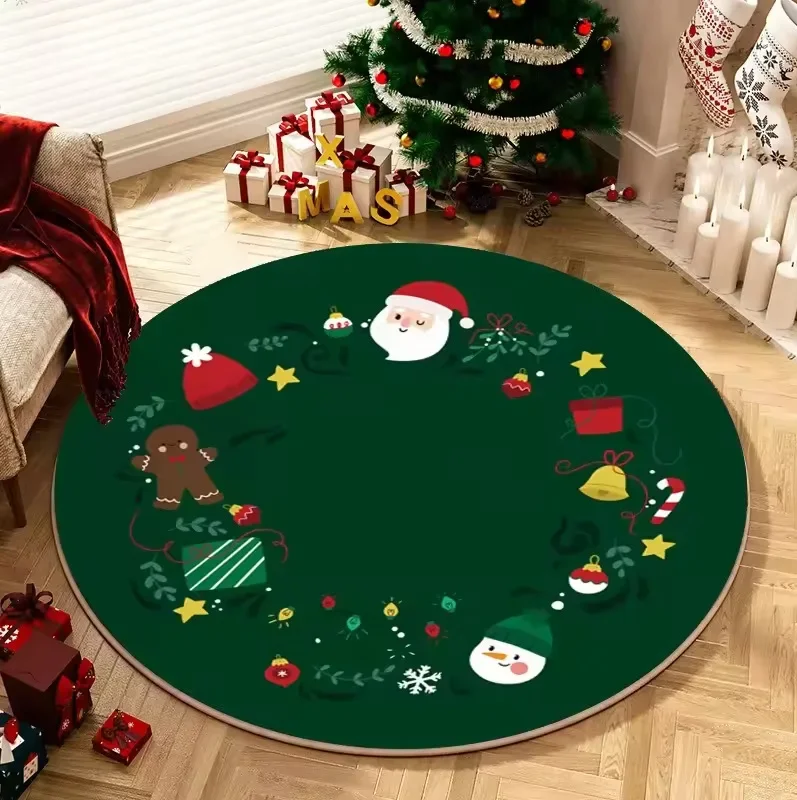 Merry Christmas Round Rug Dizziness Visual Art Carpet Santa Claus Dwarf Print New Year Christmas Gift Hallway Decor Non-slip Rug
