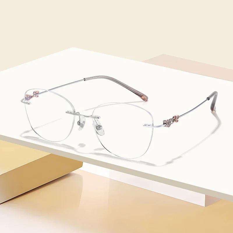 BCLEAR Pure Titanium Eyeglasses Rimless Flexible Optical Frame Prescription Spectacle Frameless Glasses Eye glasses Women Desgin