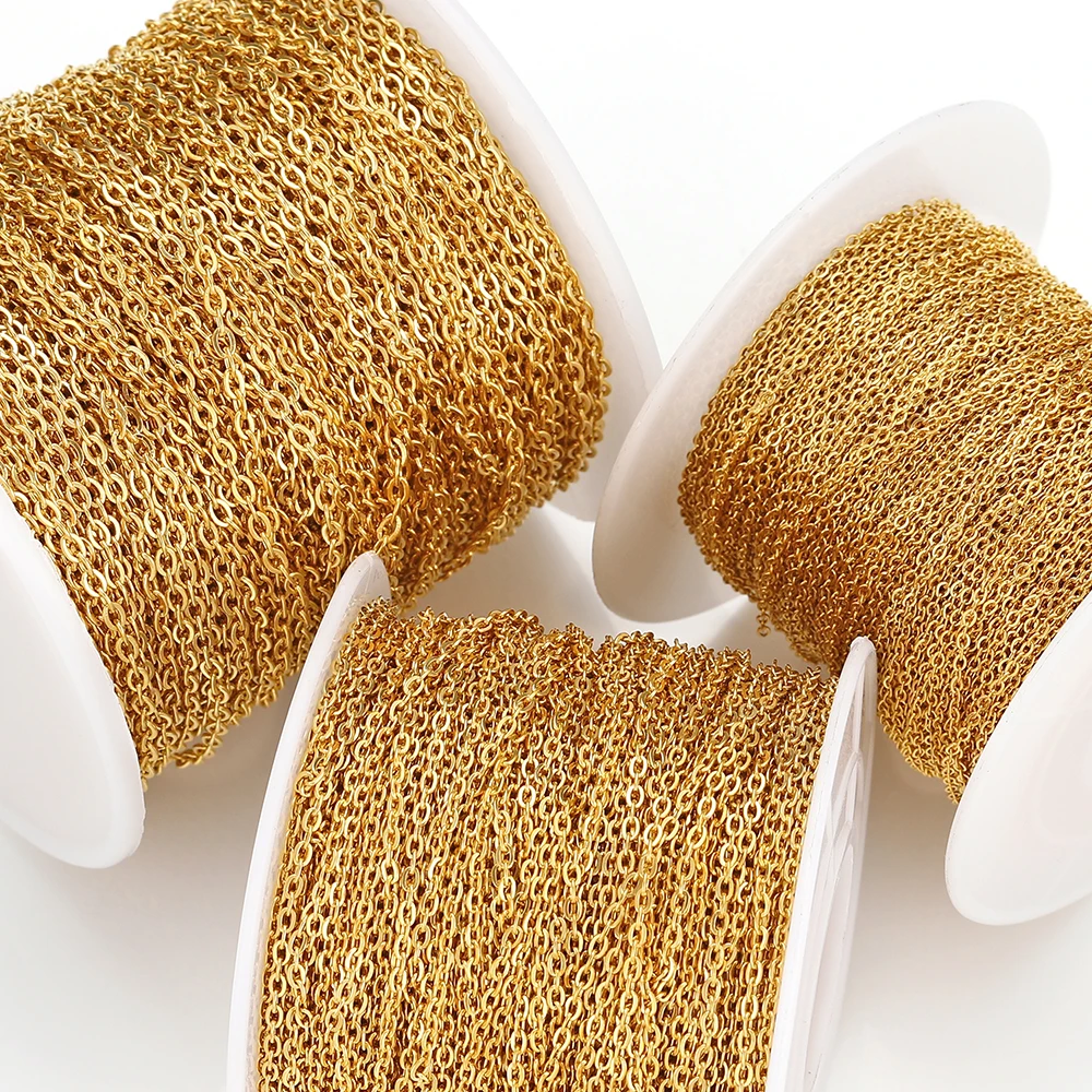 Nicht verblassende 10 Meter 2 Meter goldfarbene Edelstahlketten für DIY-Halsketten, Armbänder, Körperketten, Schmuckherstellungszubehör – Detail 5