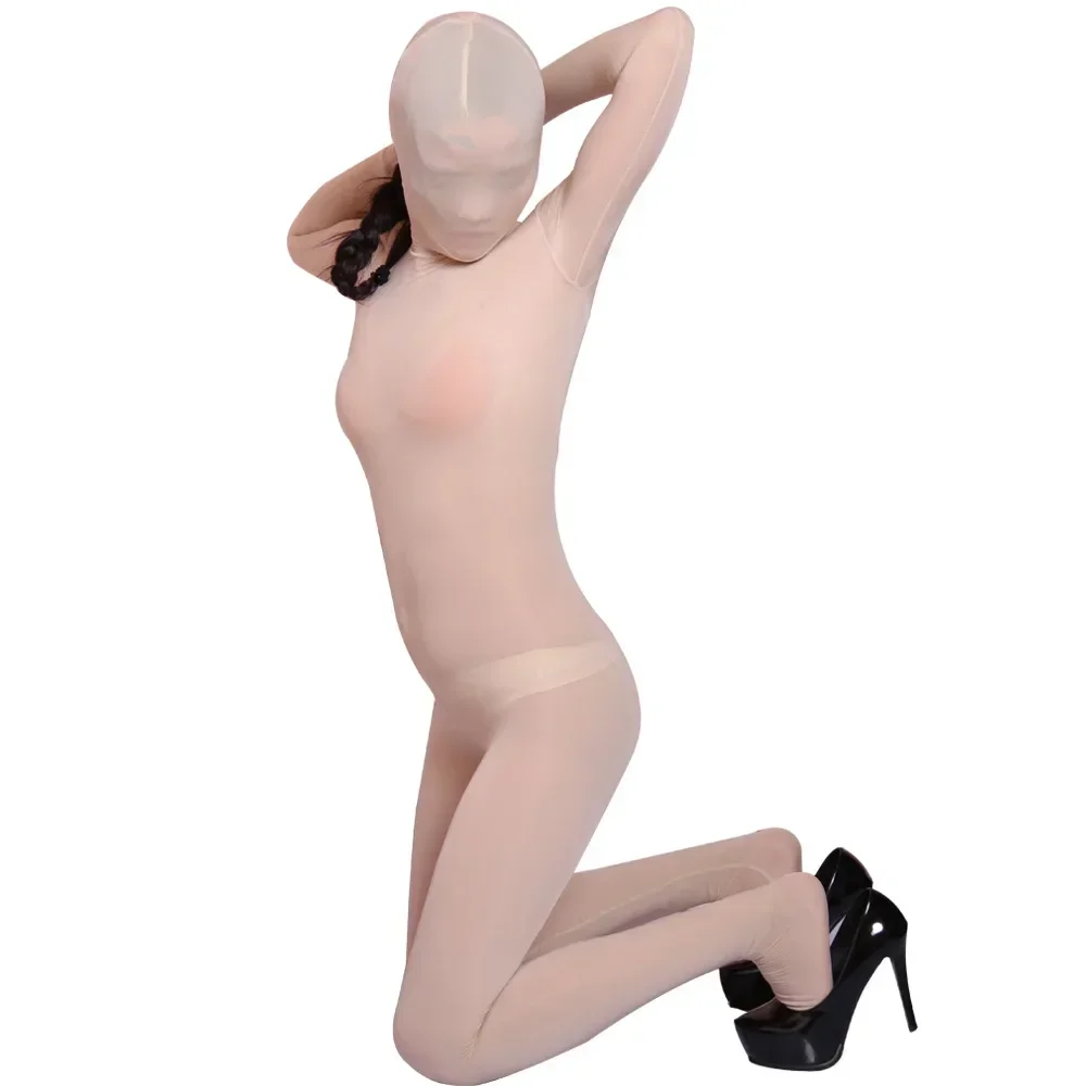 Rose Transparent Ice Silk Tights Full Body Sheer Silk Bodysuit Fetish Wear Zentai Suit Stockings Jumpsuit Catsuit Bodystockings