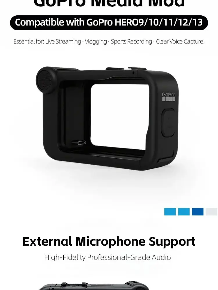 Pour GoPro HERO13 12 11/10/9 noir Media Mod composant cadre extérieur réduction du bruit microphone accessoire officiel