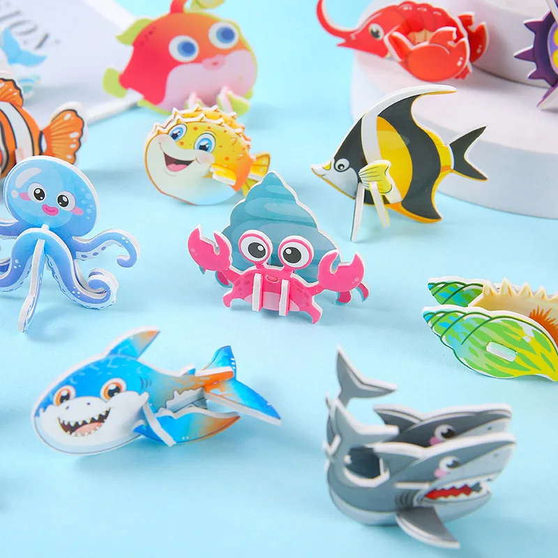 30Pcs Cute Ocean Animal DIY Paper Jigsaw Puzzles Toy for Kids Birthday Party Favors Kindergarten Gift Baby Shower Pinata Fillers