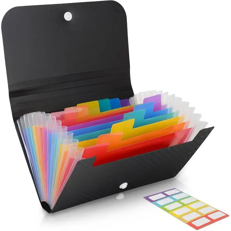 13 Pocket Rainbow Expanding File Folder Clear Waterproof Cover Secure Buckle For Office School Document Storage
