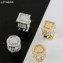 Light Luxury Diamond Cabinet Handle K Gold Crystal Door Knob Zinc Alloy Gem Round Square Shining Drawer Wardrobe Push Pull Knobs
