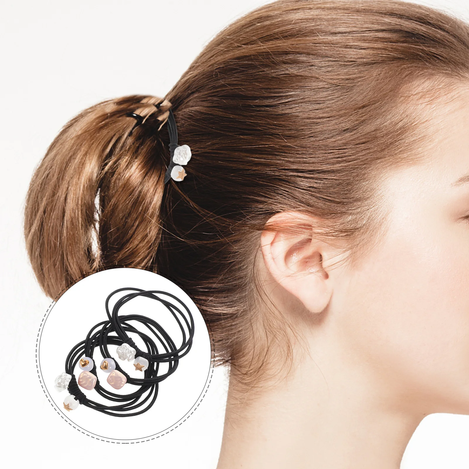 

4Pcs Hair Ties High Elasticity Knotted Heart Star Rubber Bands Durable Ponytail Holders for Sports Casual Use