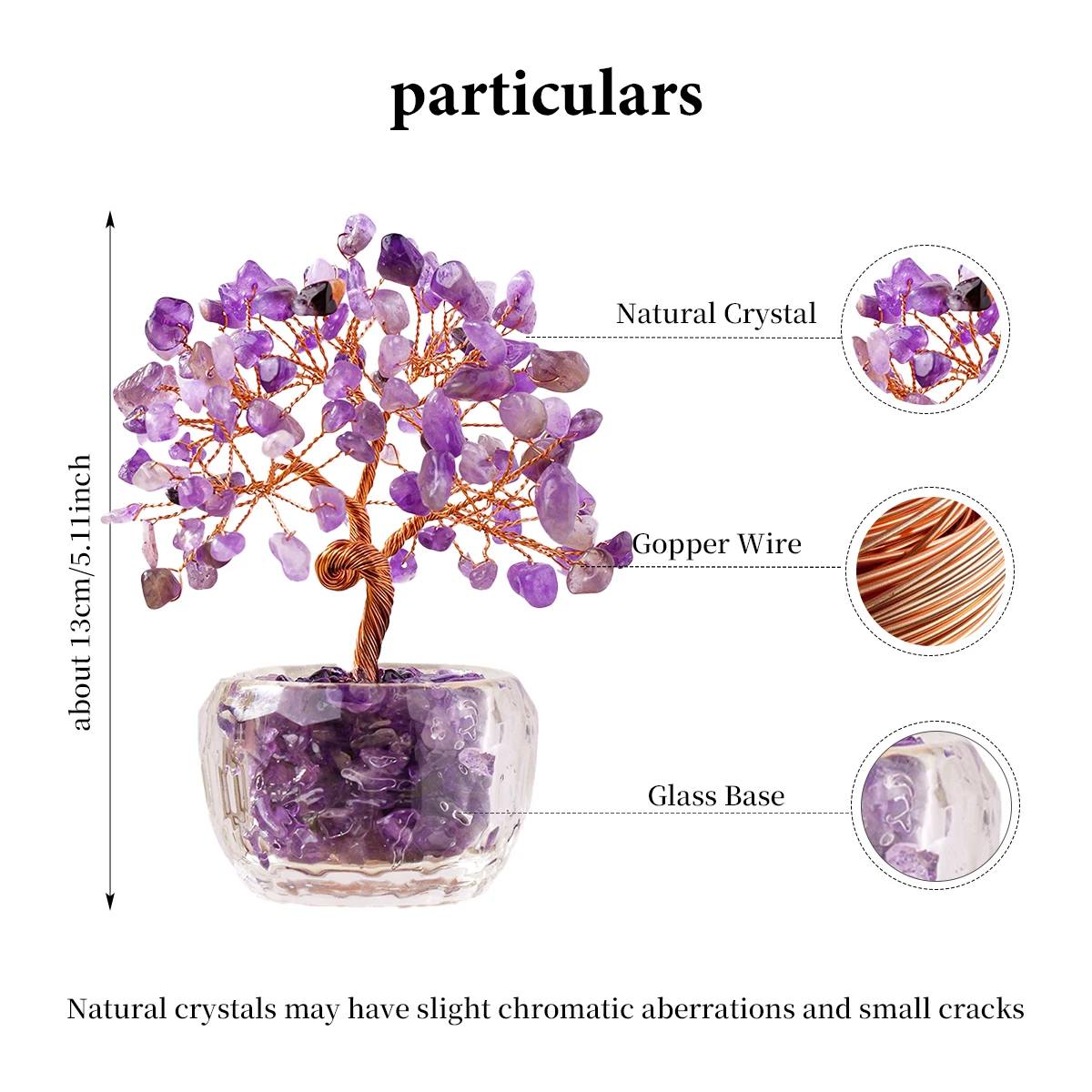 1PC Natural Crystal Rose Quartz Amethyst Gravel Flower Tree Glass Base Home Office Desk Decor Ornament Christmas Halloween Gift