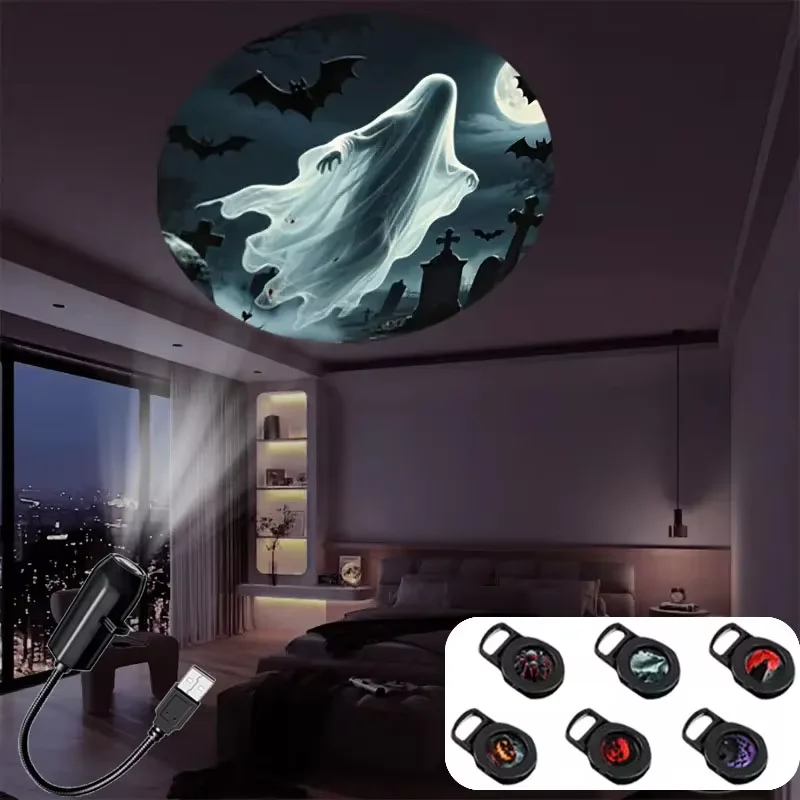 Holiday Projector Light Replaceable Pattern Discs for Halloween Christmas USB Hand‑Held Wall Projector Lamp Creative Decor Gift