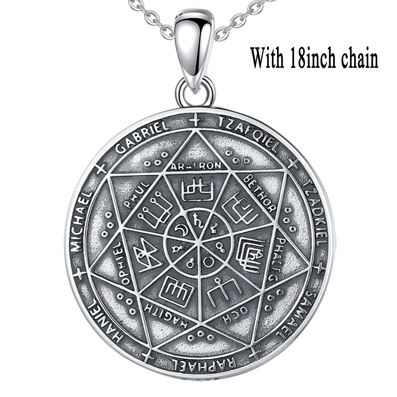 Eudora Halskette aus 925er-Sterlingsilber mit sieben Erzengeln, Amulett-Halskette für Herren, Vintage-Stil, Rune, Summon, magischer Kreis-Anhänger, Persönlichkeitsschmuck