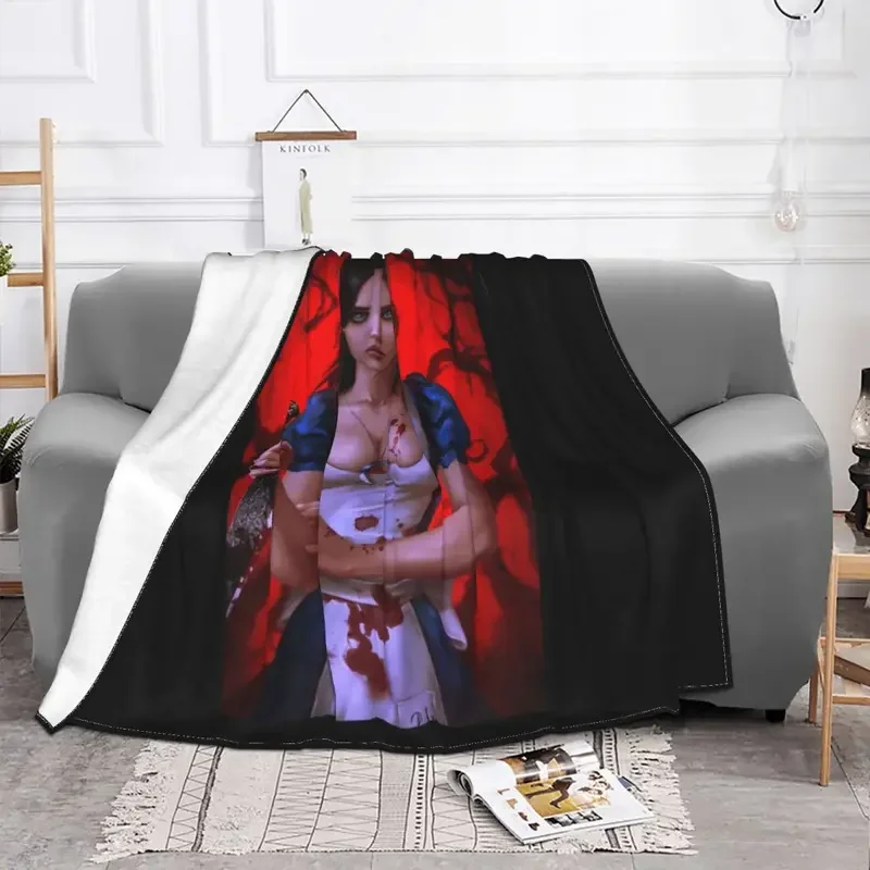 Funny Gift Hot Alice Madness Returns Blankets Flannel Printed Lightweight Throw Blanket for Bedding Bedroom Bedding Throws