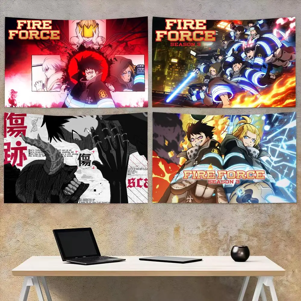 Classic Anime F-Fire Force Tapestry Aesthetic Wall Hanging Decor Microfiber Fabric Art for Bedroom Living Room Home