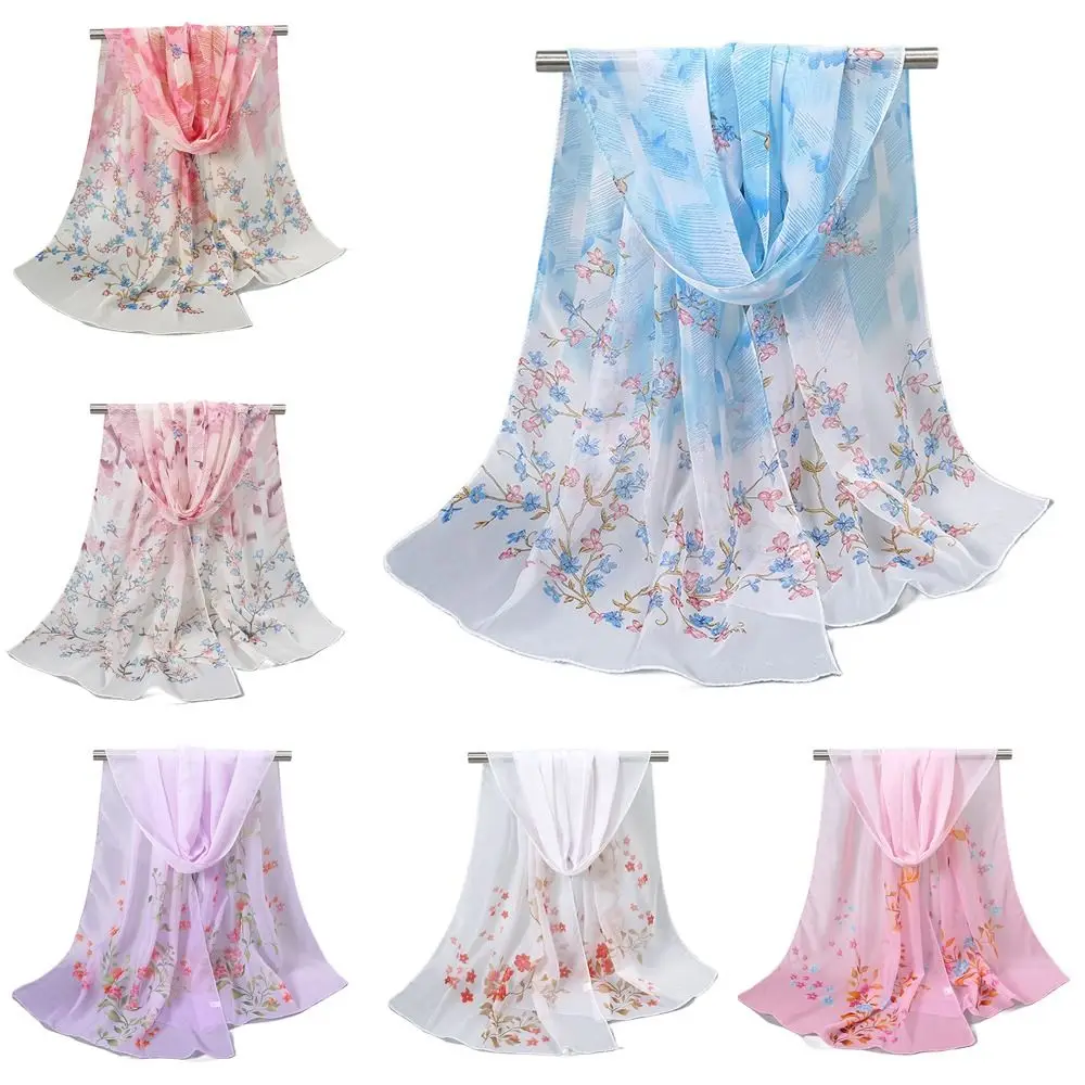 

New Floral Printing Chiffon Scarf Soft Long Shawl Silk Thin Beach Scarves