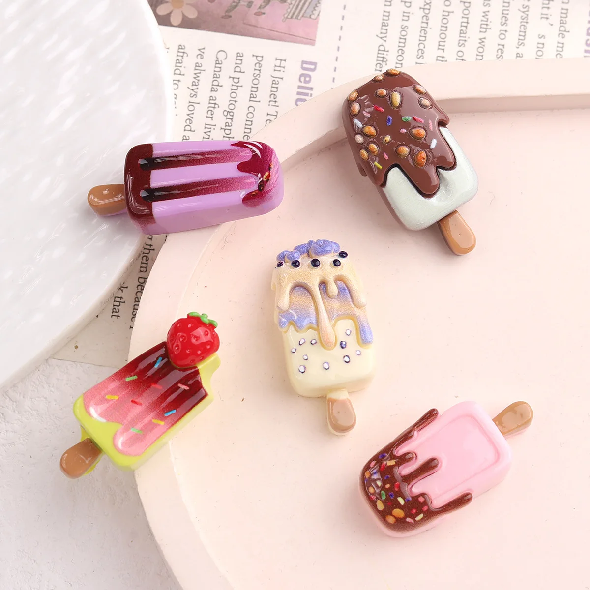 5pcs Mini Ice Cream Fruit Ice Cream Dessert Kitchen Scene Food Model Cute Miniatures Doll Accessories