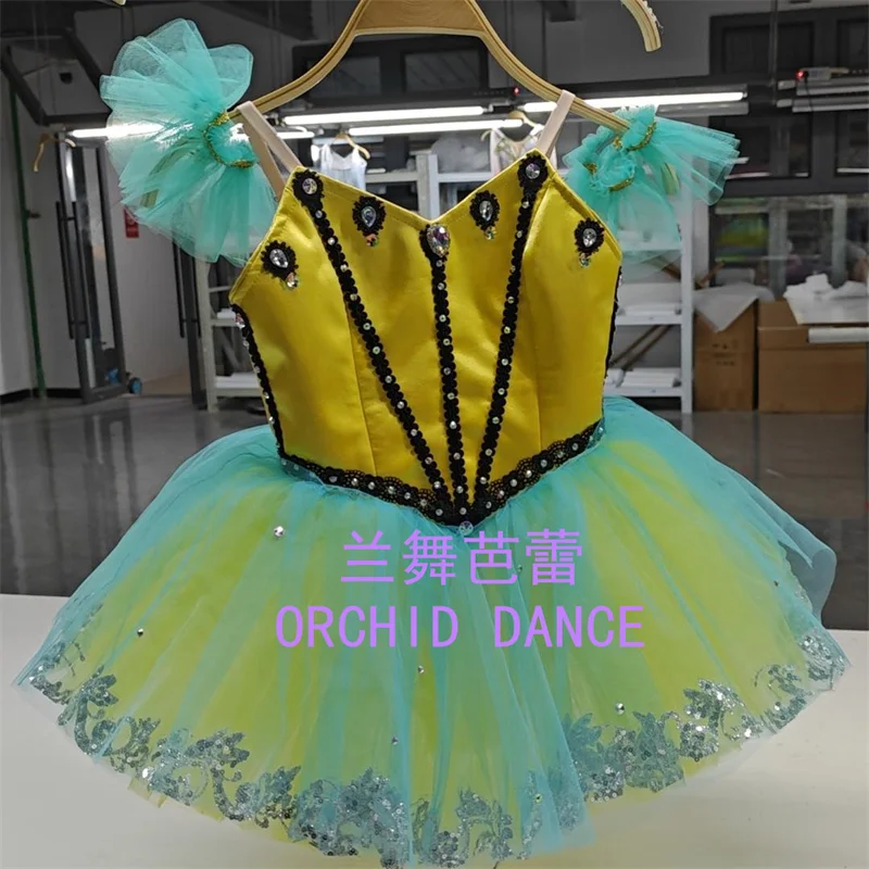 Abito tutu da balletto corto giallo professionale di alta qualità per bambini, ragazze, donne, prestazioni per adulti