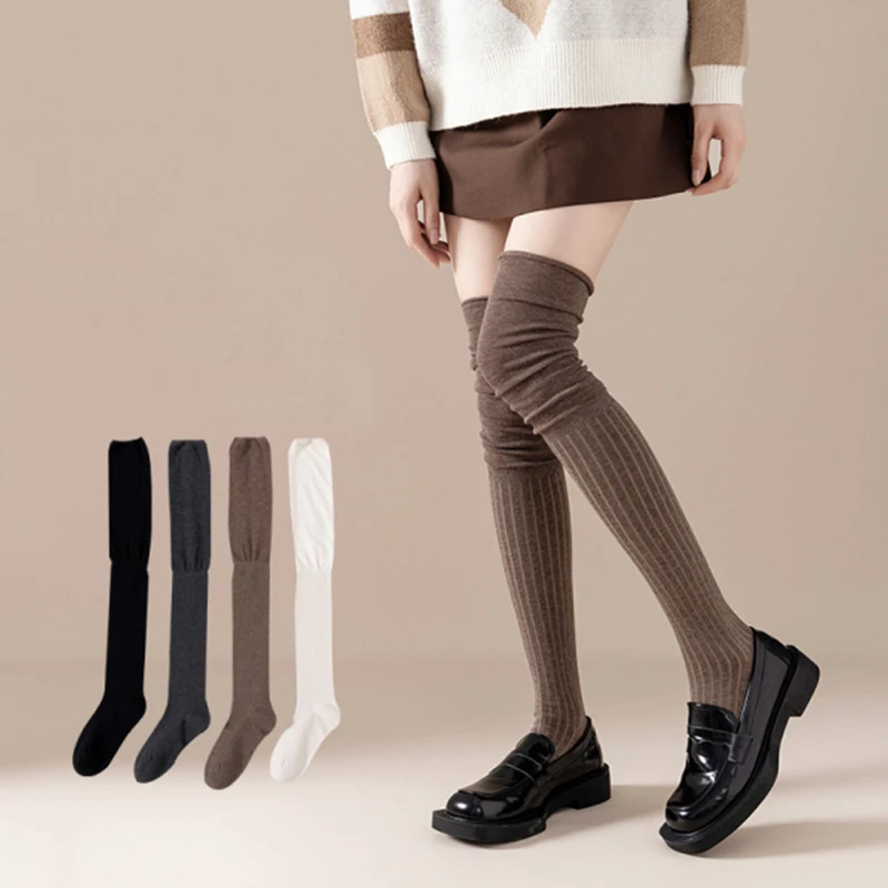 Herbst/Winter frauen Strümpfe Knie Oberschenkel Hohe Socken Mode Trend Einfache Feste Farbe Reine Baumwolle Lange Röhre Engen bein Warme Socken