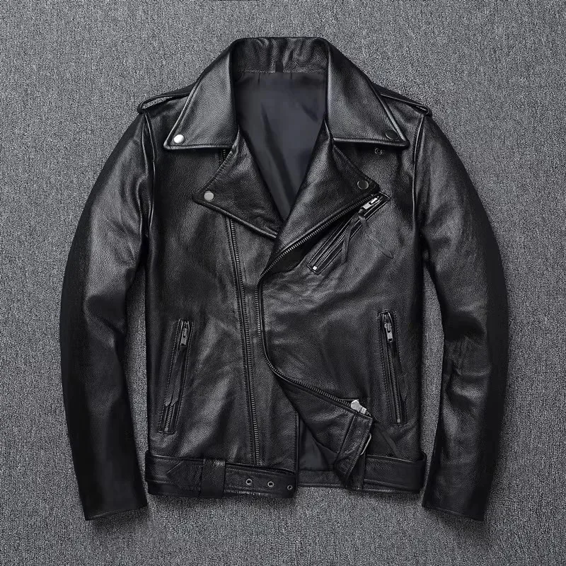 Shop Best.Cool Motor Rider real leather jacket.Wholesales cheap genuine cowhide coat.Plus size Slim fit wear.Men