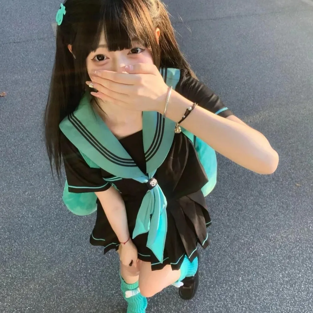 Cute School orm Skirt Set ort Pleated Tee-piece Student College Sle Summer Faion Women's Ensemble Polyester ort...