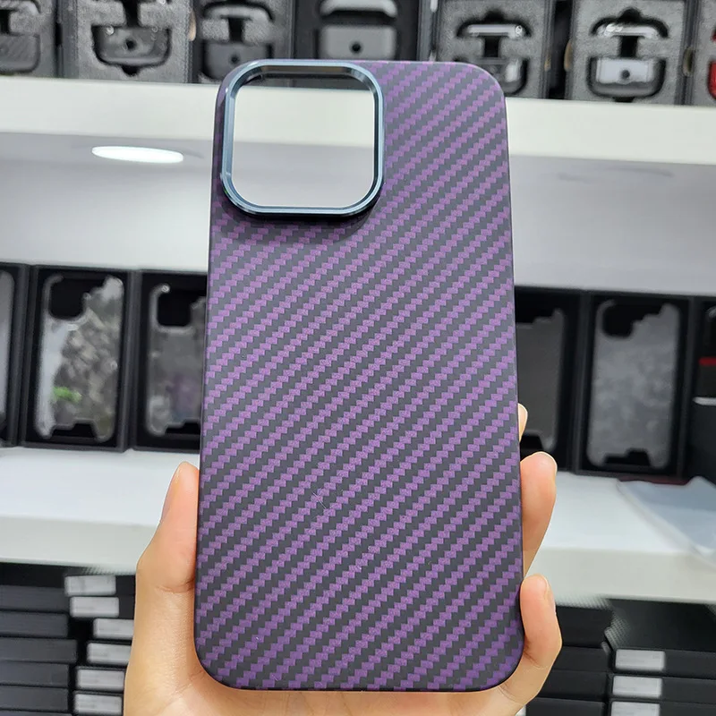 

Dropshipping Real Aramid Fiber Purple Color Carbon For IPhone 14 15 13 Pro Max /14Pro Lightweight Hard Skin Feel Back CASE Cover