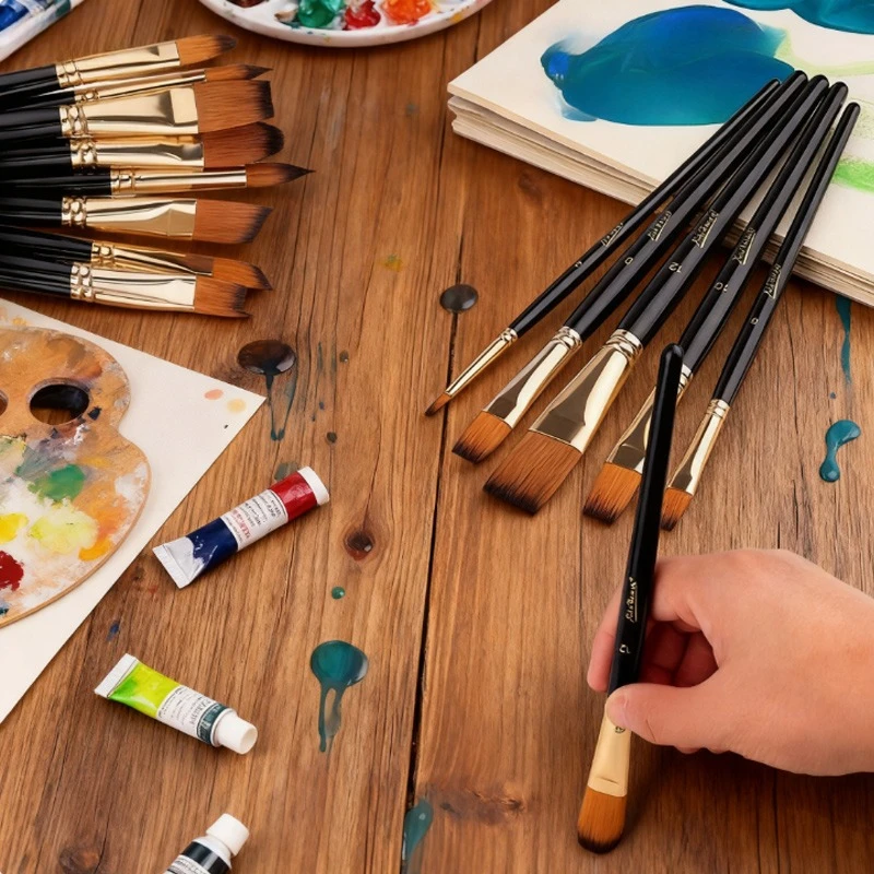 5pcs Nylon Paint Brush Set Good Water Storage for Acrylic Watercolor Gouache Oil Painting Beginners Artists Art Supplies