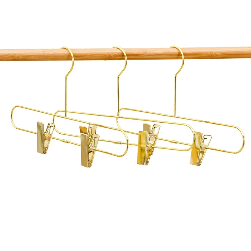 

5PCS Metal Golden Clothes Organizer,Space Saving Trouser Hangers, Removable Clip for Scarves, Sweaters,Windproof Metal Coat Rack