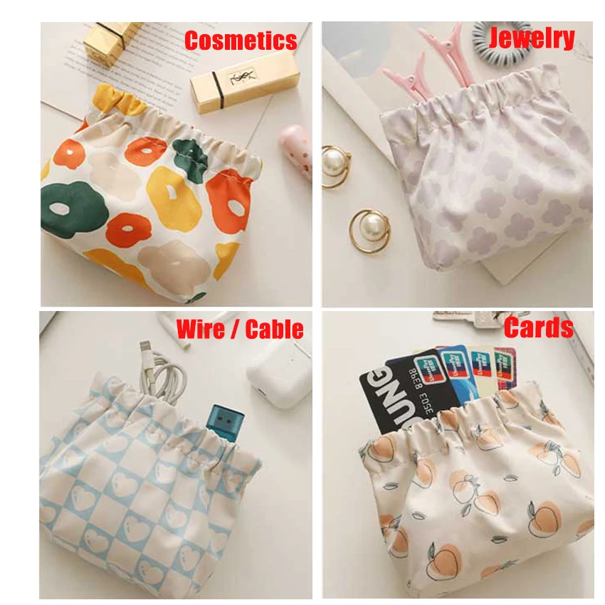Ins Cosmetics Coin Wire Holder Poudres Sac, Portable, Écouteurs, Cartes, Rouge à lèvres, Sac de rangement, Fermeture automatique, EvaluTravel, Sac à bijoux