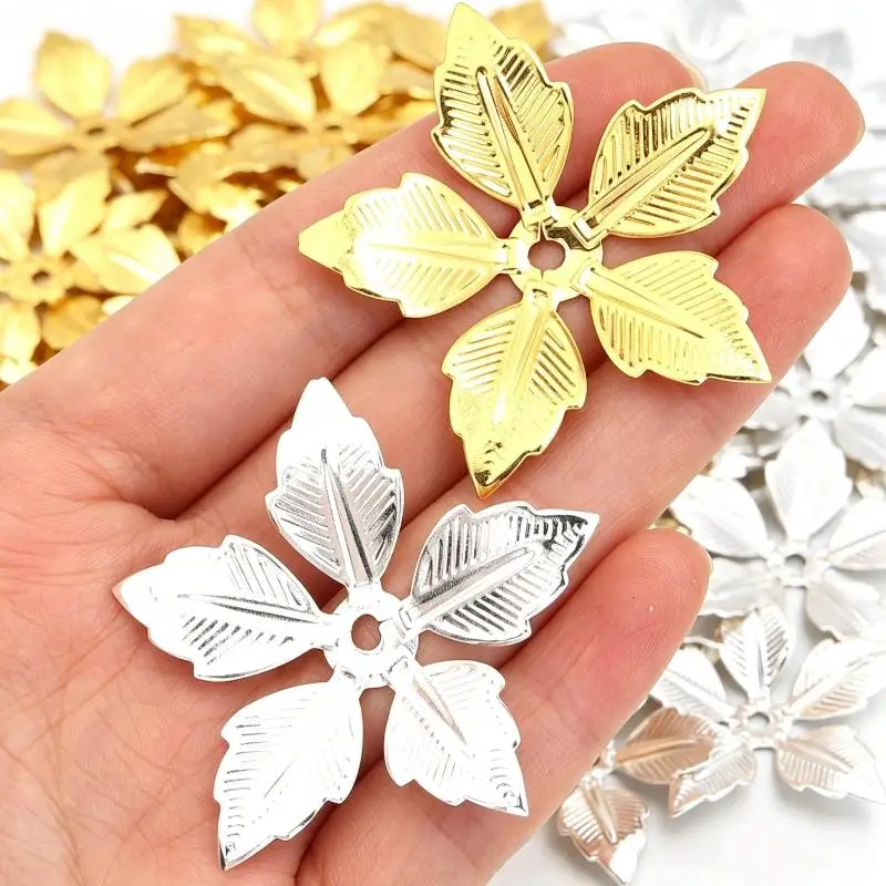 Bleifreie 50 Stück Antike Filigrane Blumen-Anhänger-Verbinder Perlenkappen für DIY Armband Ohrringe Bastelarbeiten – Detail 2