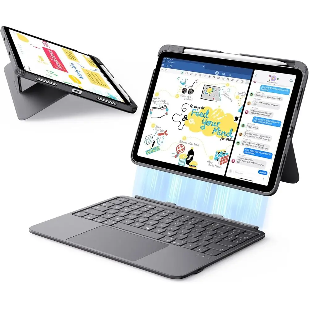 

Magnetic Detachable Keyboard Case for iPad 11th/10th Gen, Ultra-Light, 10.9 with Writing/Viewing Angles, Enhanced Trackpad, Gray
