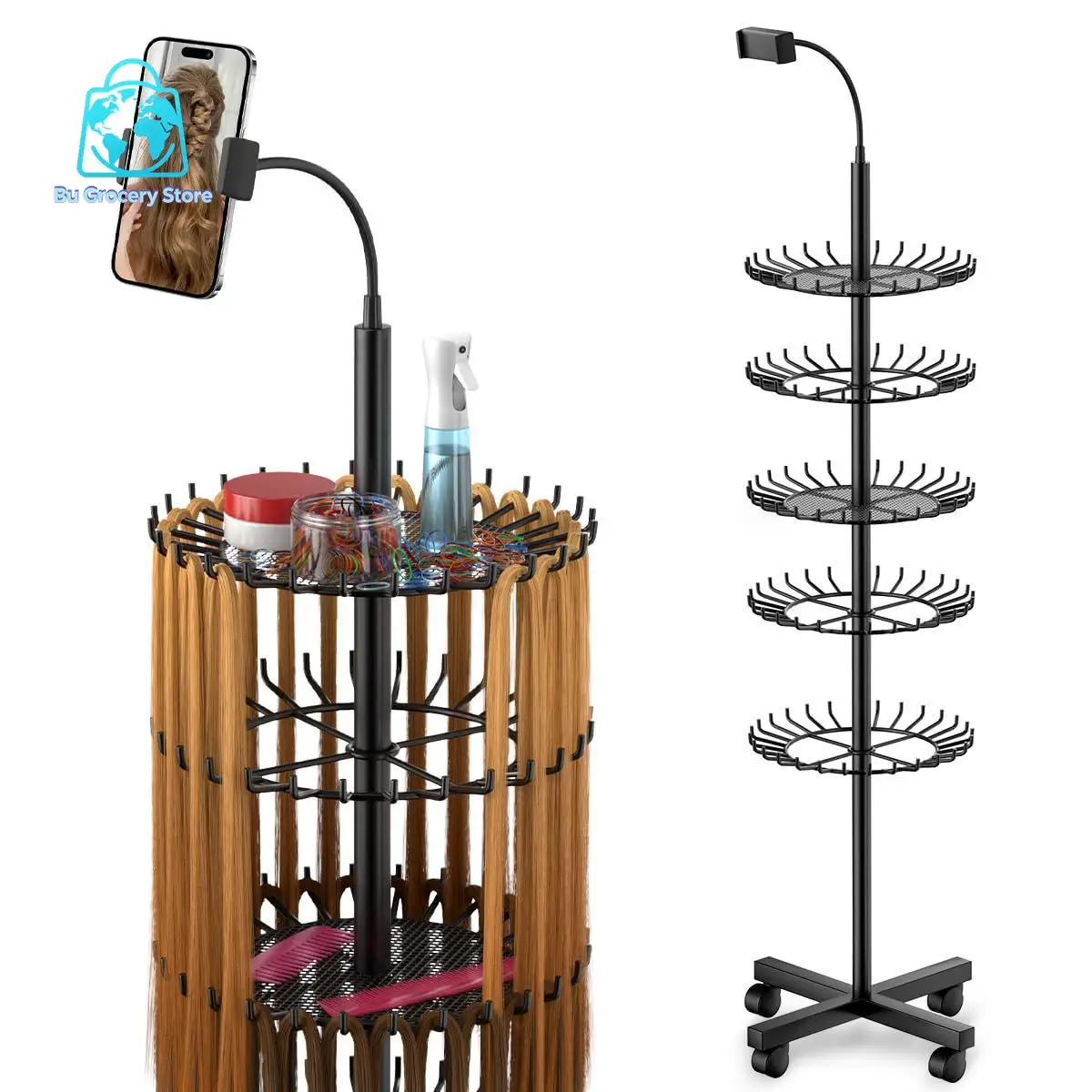 Stand-up hair extender braided hair stand with phone holder for displaying and separating hair