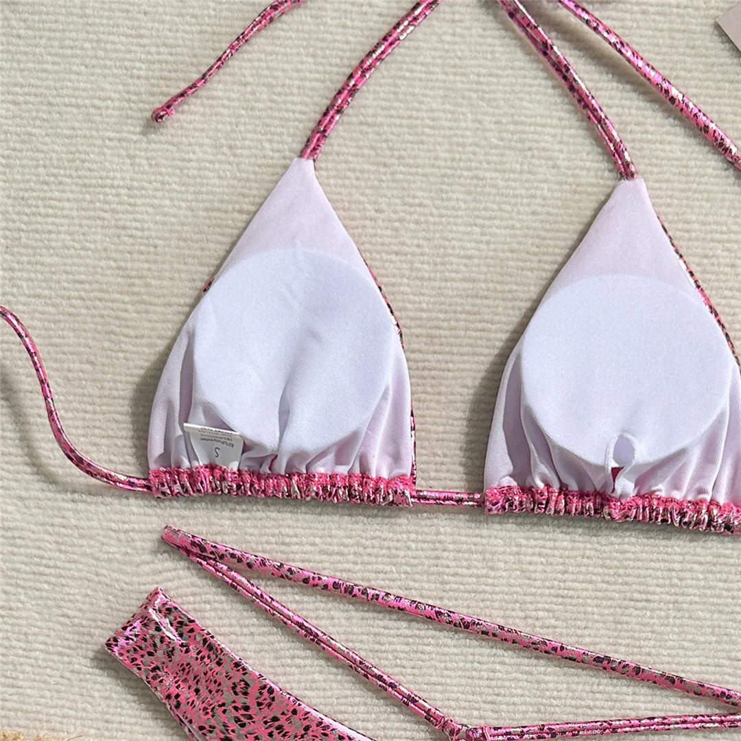 Sexy bedruckter PU-Kunstleder-Neckholder-Bikini, Damen-Badeanzug, zweiteiliger Bikini-Set, Badebekleidung, Badeanzug, Schwimmanzug V6579 – Detail 16