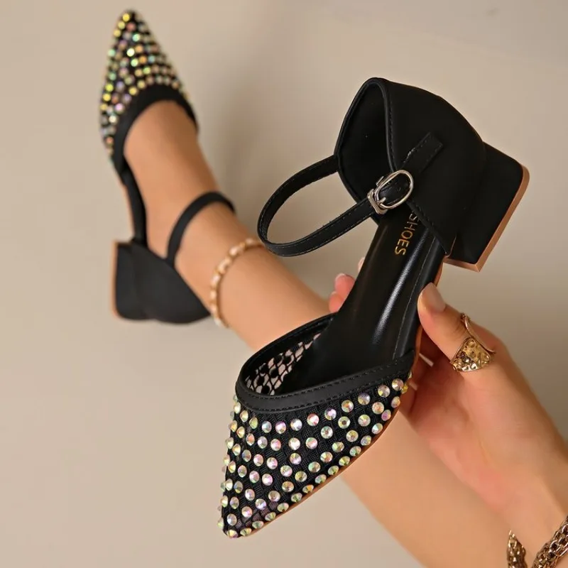 

Summer Shoes with Matching Bags Set Decorated with Rhinestone Rican Shoes for Women Mid Heels Party Pumps Heels Fashion New