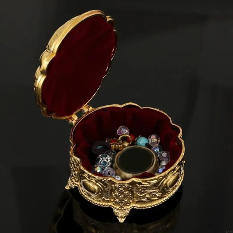  Metal Jewelry Case with Flower Carving Multifunctional Jewelry Box Metal Texture