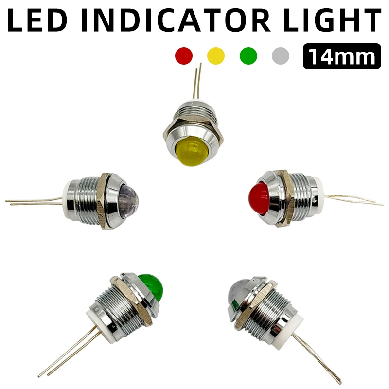 

14mm Metal LED Indicator Light Wiring Power Signal Lamp for Distribution Box 3V 6V 12V 24V 220V Red Green Yellow White Blue