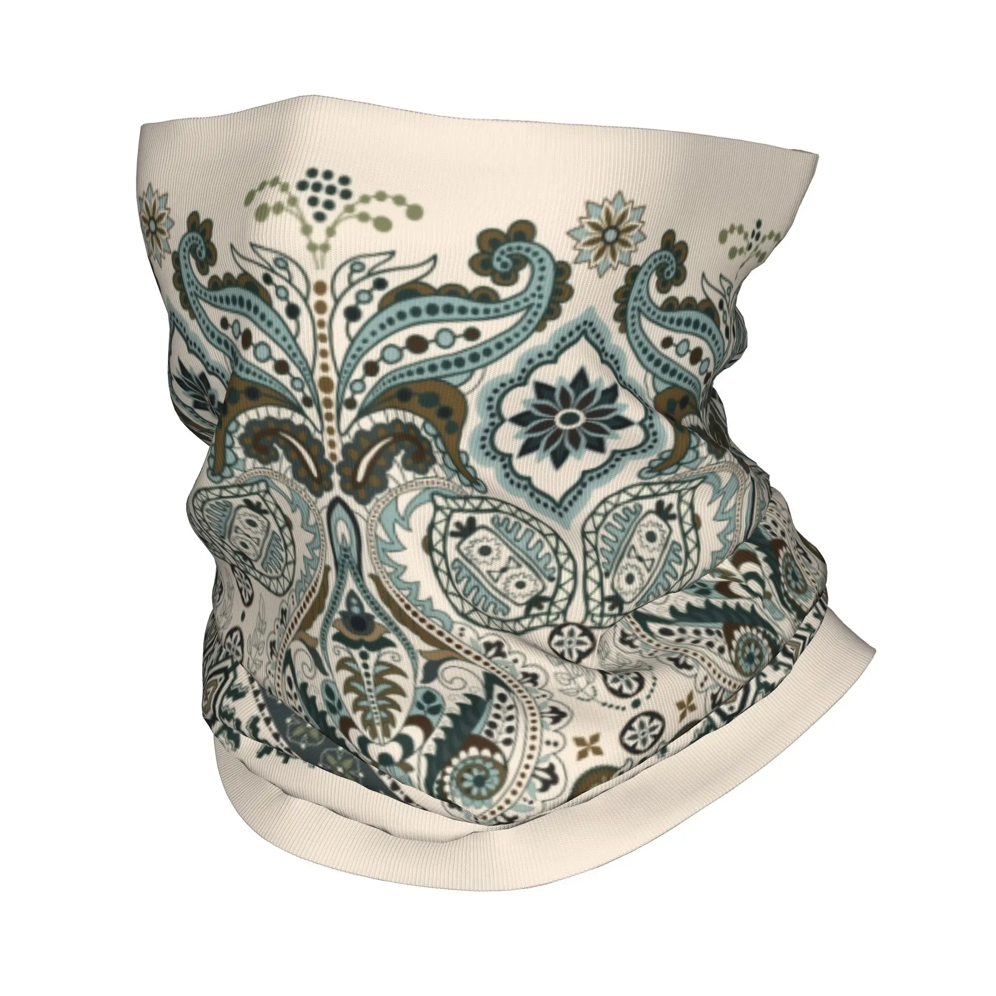 

Custom Bright Paisley Bohemian Floral Texture Winter Headband Neck Warmer Women Men Ski Hunting Tube Scarf Boho Face Bandana